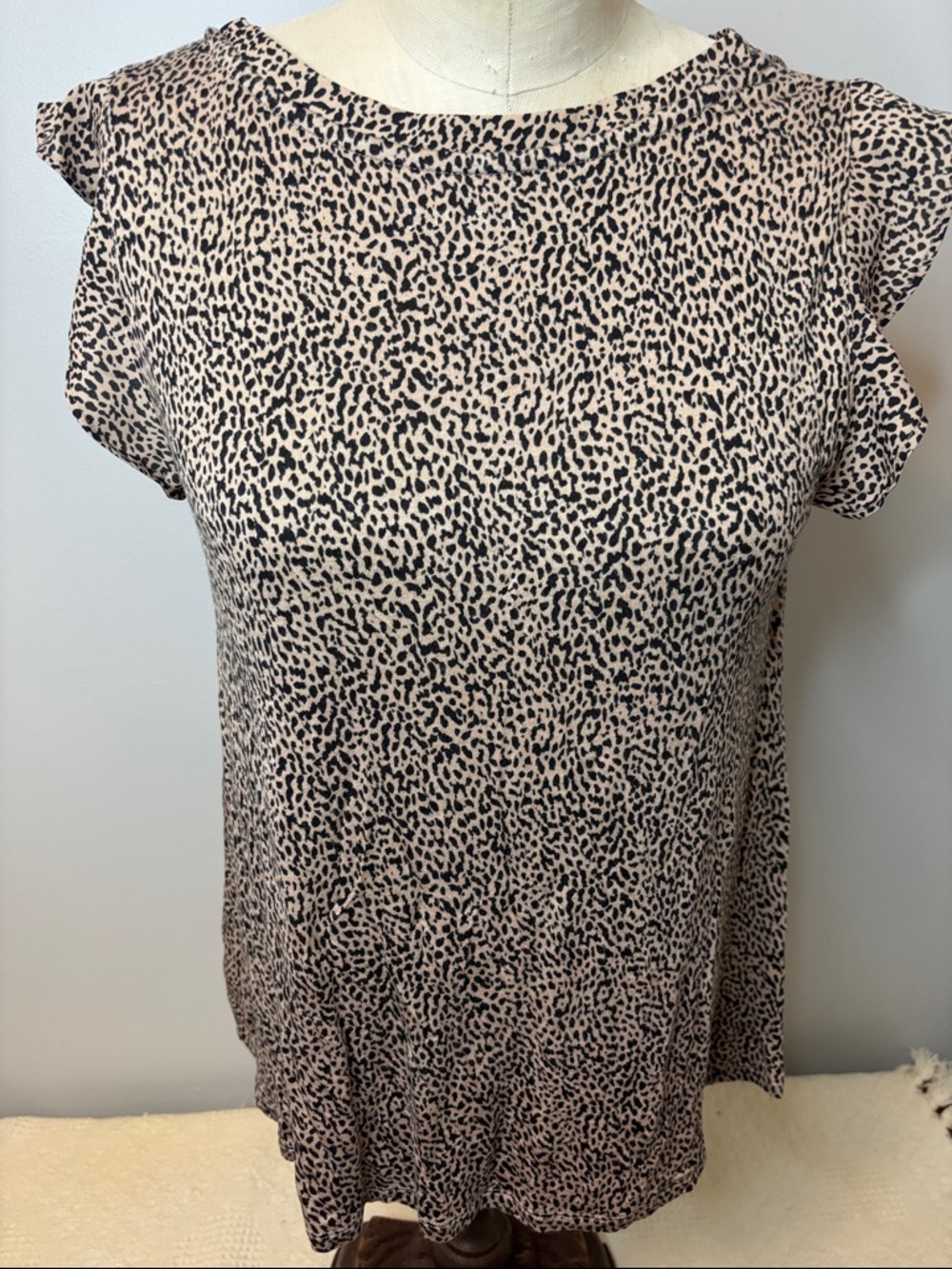 LOFT Pink and Black Leopard Cap Sleeve Tee